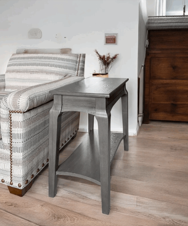 Gray Oak Accent Table with Lower Shelf for Modern Interiors