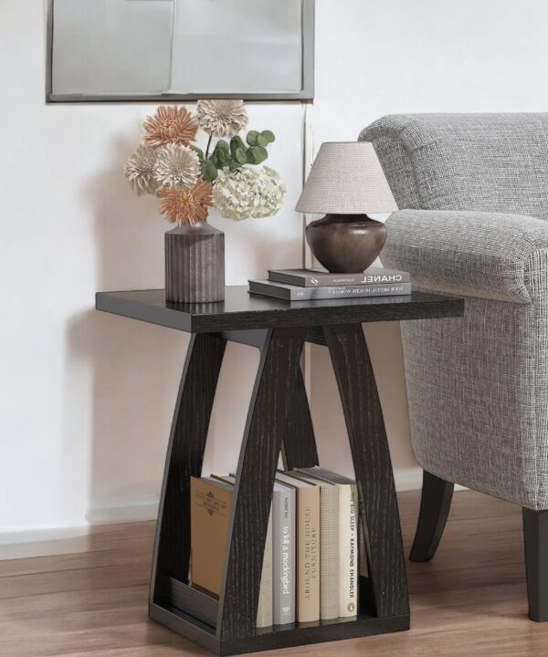 Compact Living Room Side Table with Book Organizer Shelf