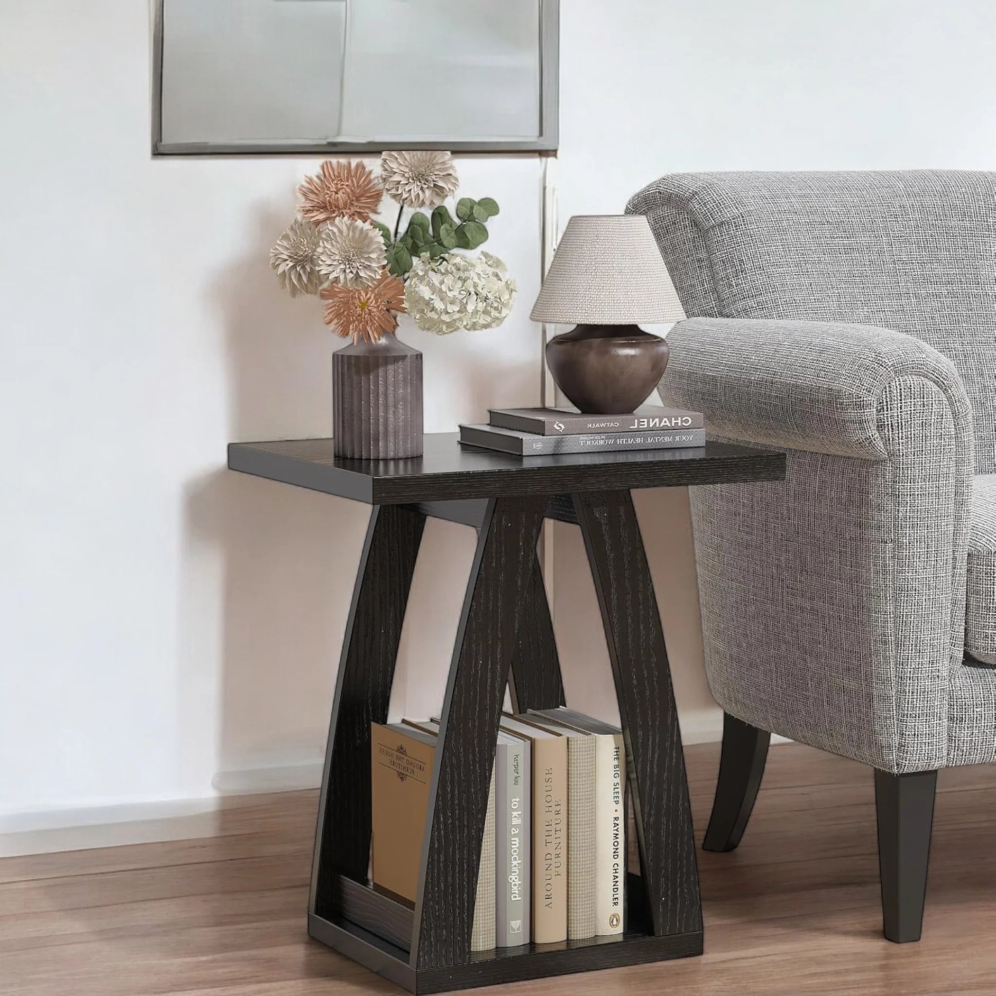 Compact Living Room Side Table with Book Organizer Shelf