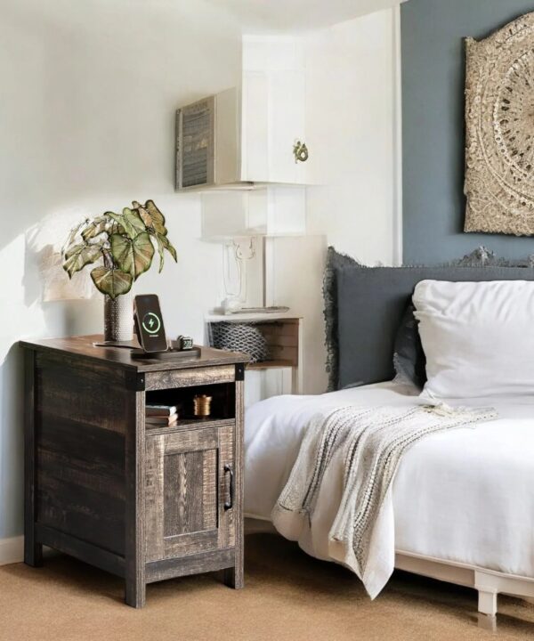 Rustic Wood Nightstand with Door and Open Shelf for Cozy Bedroom