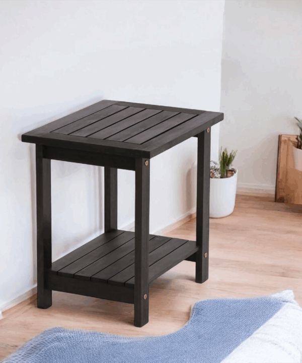 Natural Solid Wood Side Table with Open Shelf and Smooth Finish