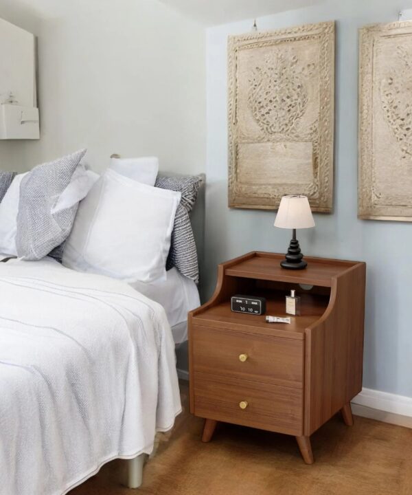 Wood Bedside Storage Table with Two Spacious Drawers