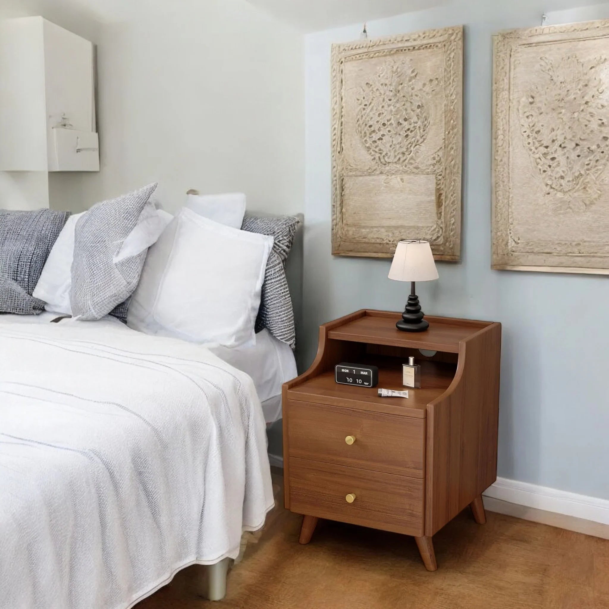 Wood Bedside Storage Table with Two Spacious Drawers